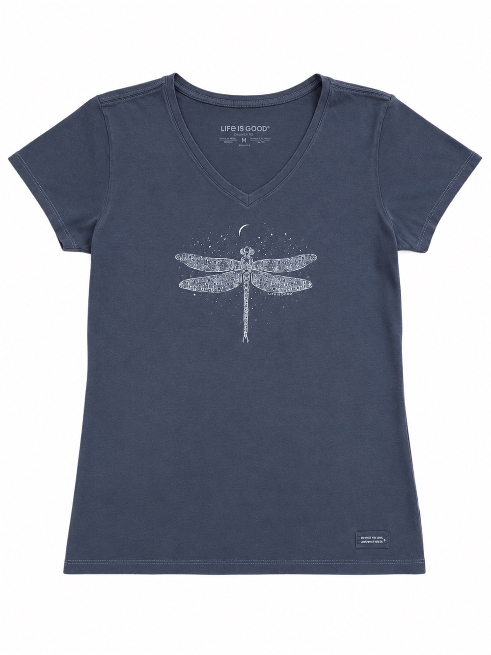 Life is Good Women's Dragonfly Universe Short Sleeve Crusher Blue T Shirt